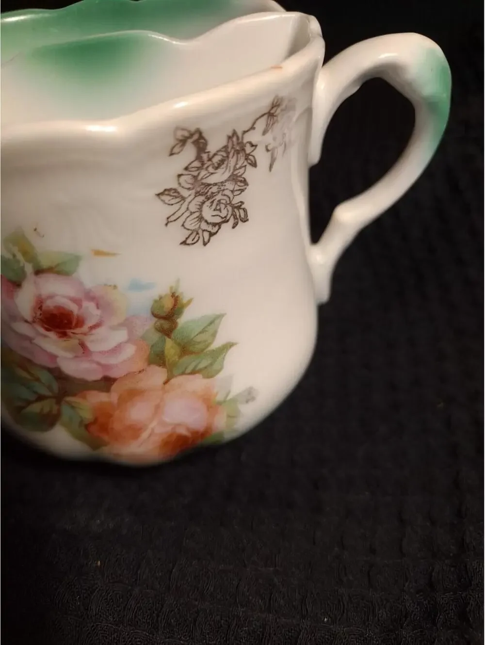 Vintage Mustache Teacup Shaving Cup Mug Mint Green Purple Pink Flowers